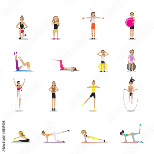 Fitness People Workouts Set - Isolated On White Background - Vector Illustration, Graphic Design Editable For Your Design