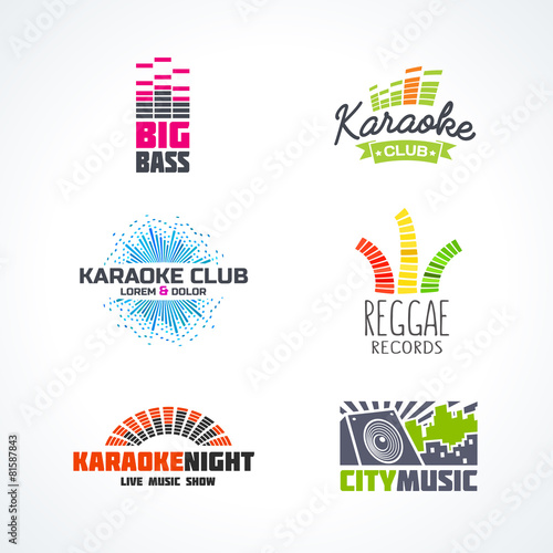Fifth set of dj music reggae bass karaoke equalizer logo vector