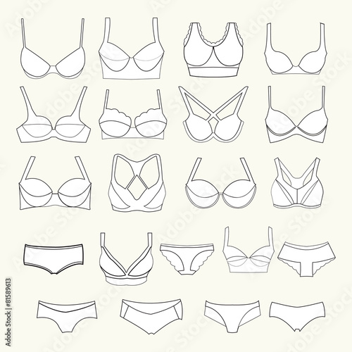 Fashion Different types icons of bras and pants