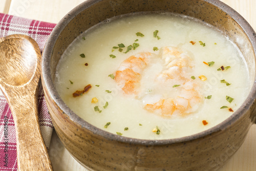 Potato soup with shrimps.