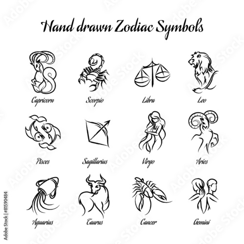Hand drawn astrological zodiac symbols or horoscope signs