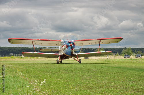 Propeller biplane takeoff