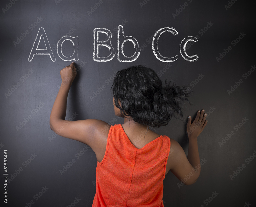 African American woman teacher learn alphabet African American woman teacher learn alphabet
