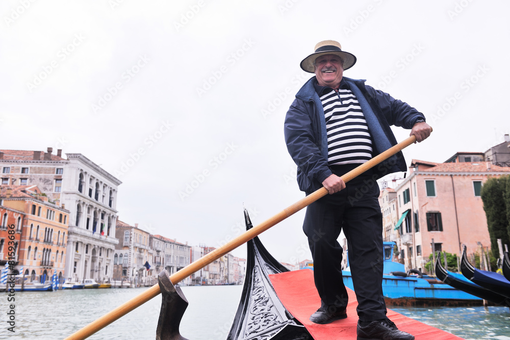 venice italy, gondola driver in grand channel - obrazy, fototapety, plakaty 