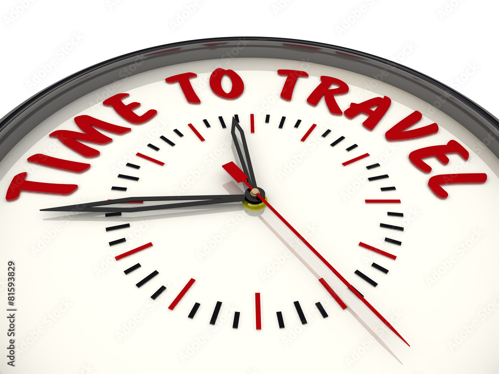 Time to travel. Clock with inscription Time to travel. Clock with inscription