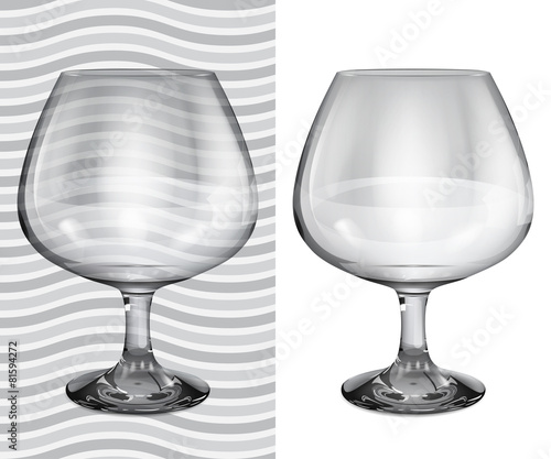 Transparent and opaque realistic empty brandy glasses