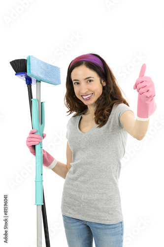 Cleaning woman giving thumbs up