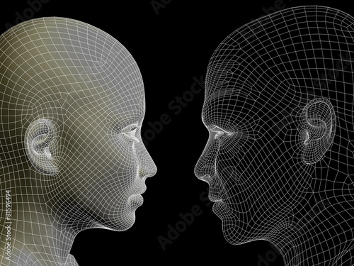 Conceptual wireframe mesh man woman face