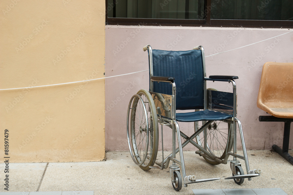 wheelchair beside the wall