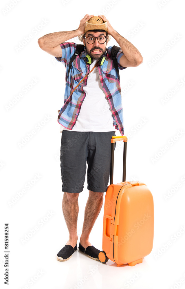 frustrated tourist over white background frustrated tourist over white background