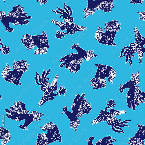 可愛い獅子と鳳凰