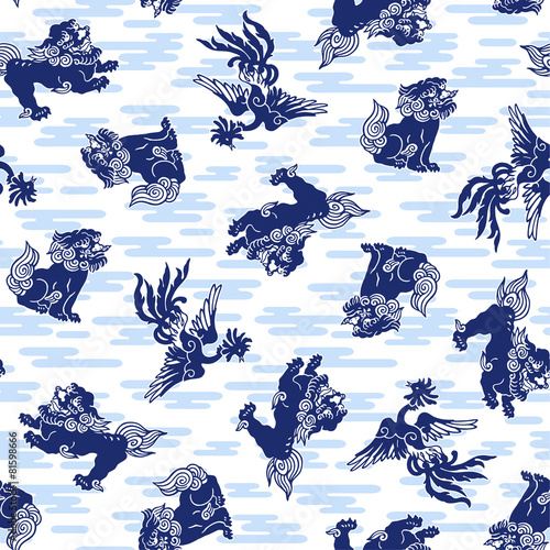 可愛い獅子と鳳凰