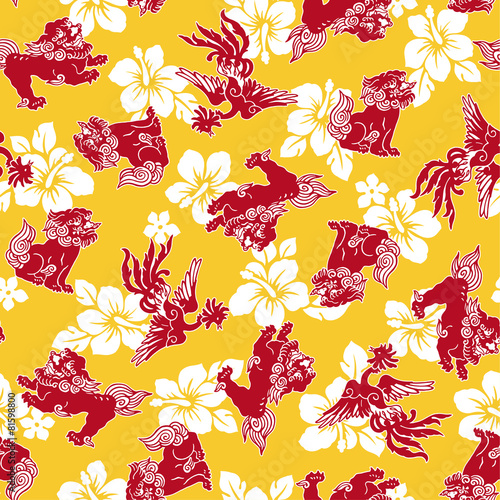 可愛い獅子と鳳凰