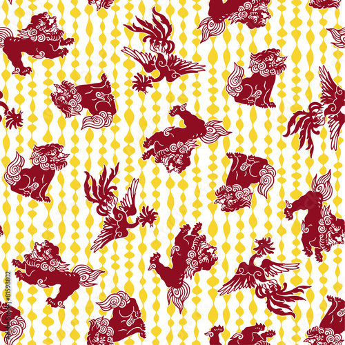 可愛い獅子と鳳凰