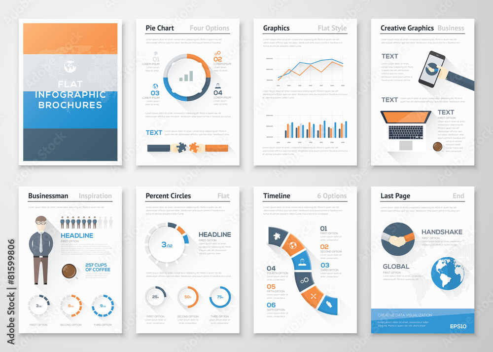 Flat style infographic vector elements in business brochures