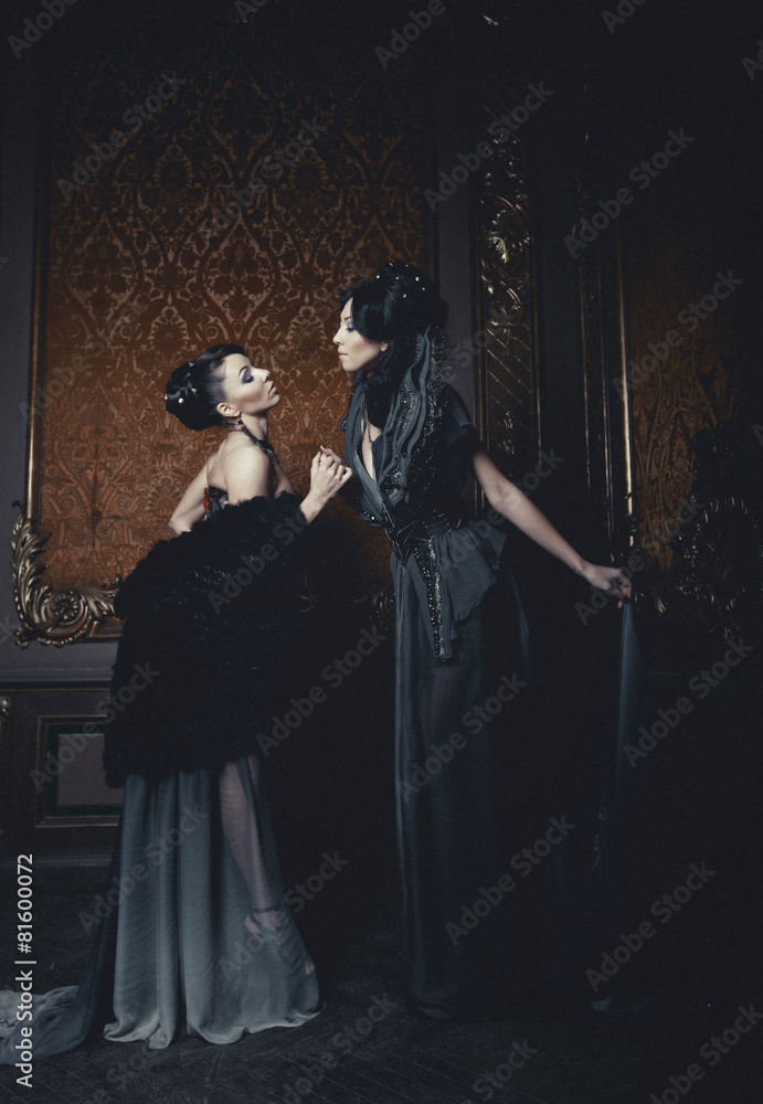 elegance woman with flying dress in palace room elegance woman with flying dress in palace room