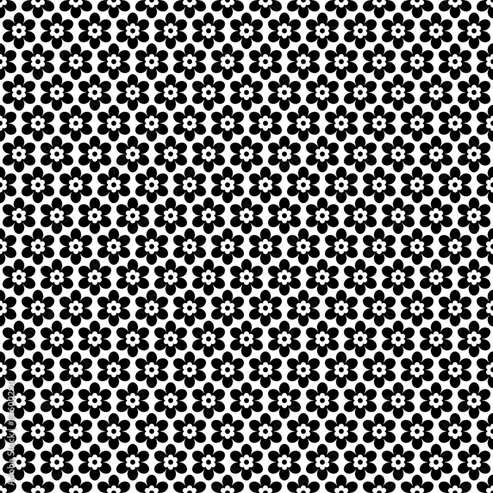 Seamless Retro Pattern Flowers Black/White