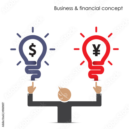 Businessman and light bulb sign with business and financial conc