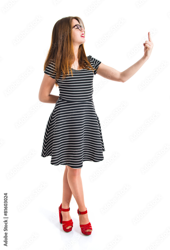 Fototapeta premium Girl pointing up