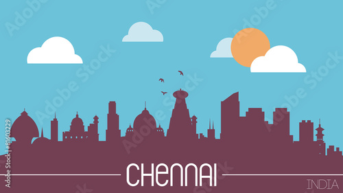 Chennai India skyline silhouette flat design vector