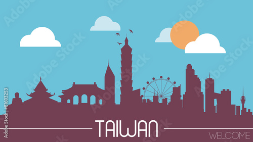 Taiwan skyline silhouette flat design vector illustration