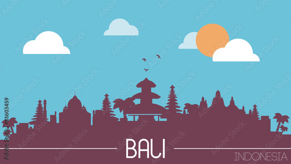 Bali Indonesia skyline silhouette flat design vector