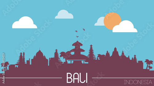 Bali Indonesia skyline silhouette flat design vector