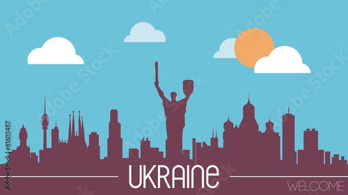 Ukraine skyline silhouette flat design vector illustration.