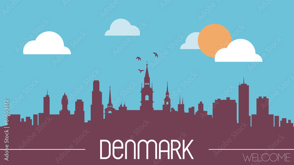 Denmark skyline silhouette flat design vector