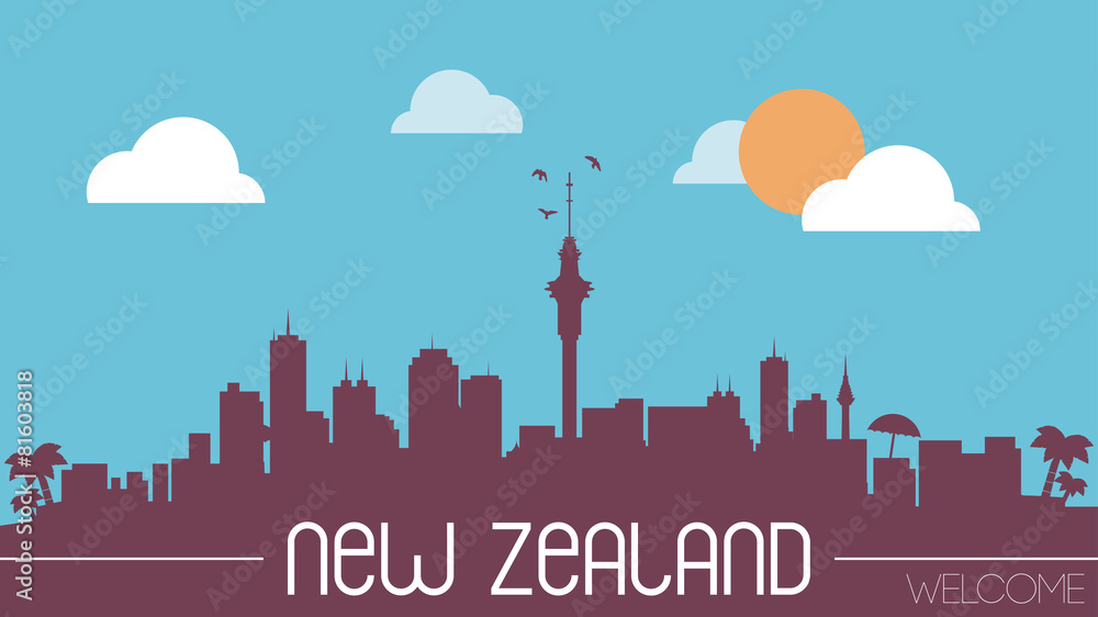 New Zealand skyline silhouette flat design vector