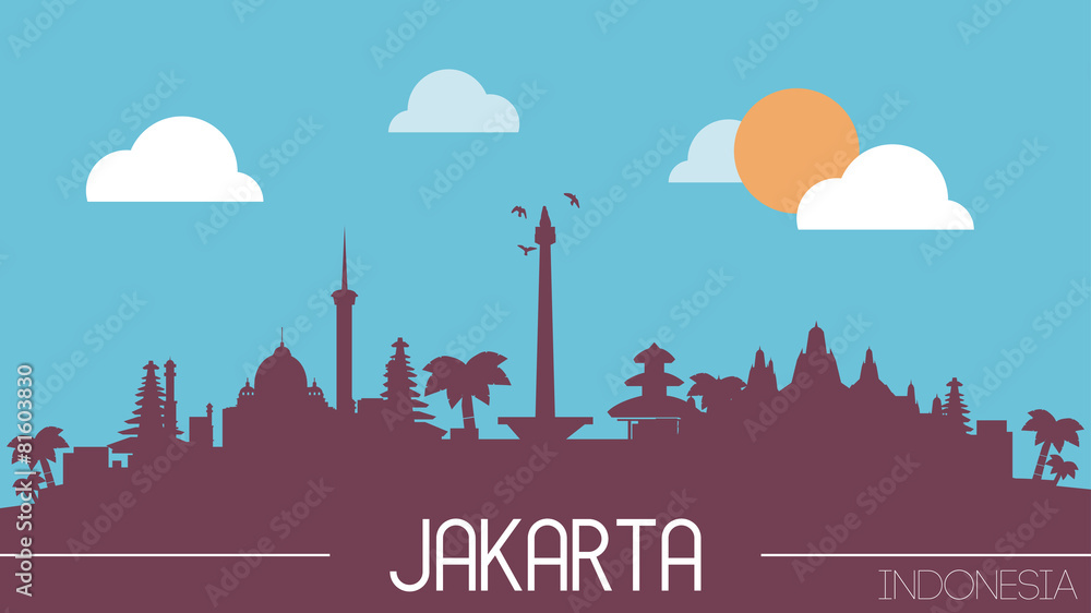 Jakarta Indonesia skyline silhouette flat design vector