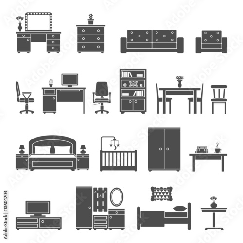 Furniture interior flat icons