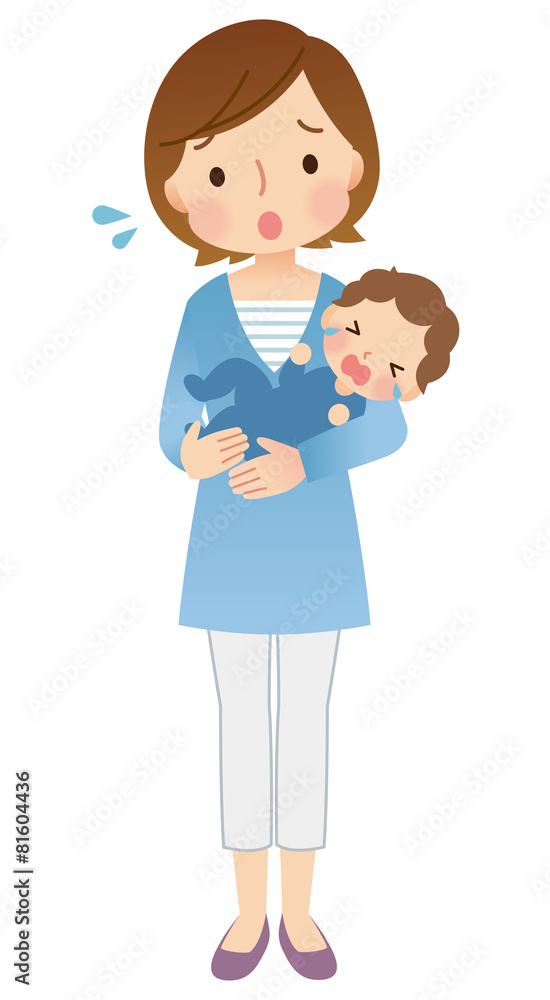 泣いている赤ちゃんと母親