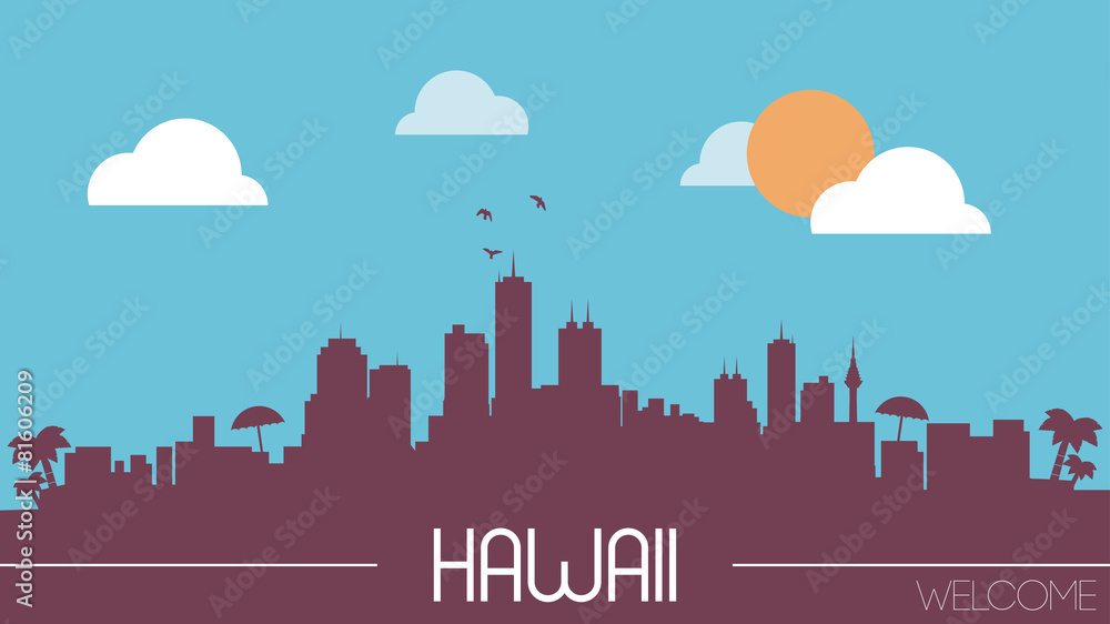 Hawaii skyline silhouette flat design vector illustration