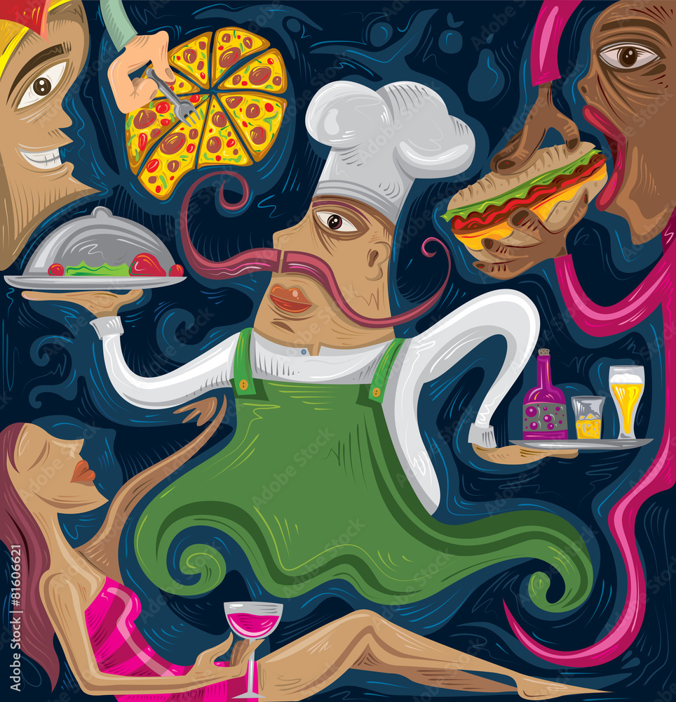 Abstract Restaurant Chef, Fast Food Art (Vector Art) Stock Vector