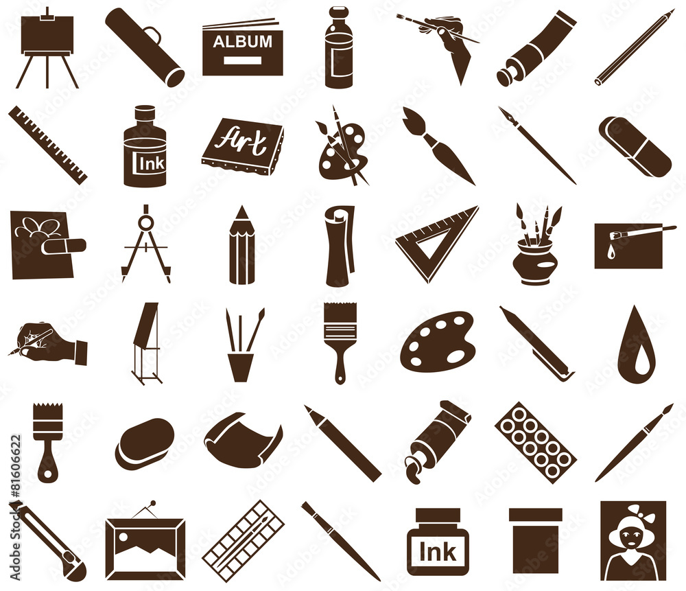 Obraz premium attributes of art icons on white