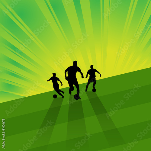 soccer player and ball on green field light background vector