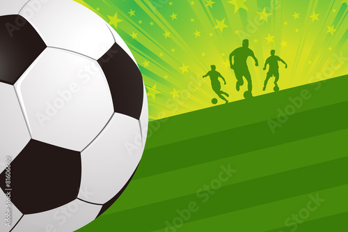 soccer player and ball on green field light background vector