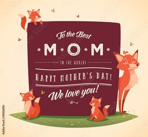 Happy Mother's Day greeting card with cartoon characters