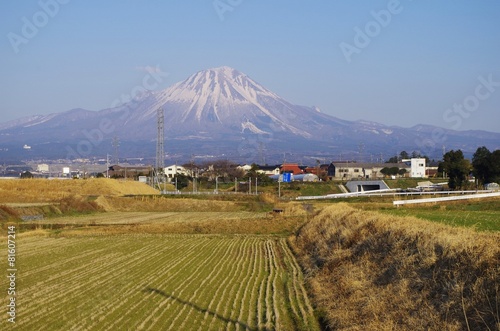 Cuadro en lienzo 大山と山麓の田んぼ