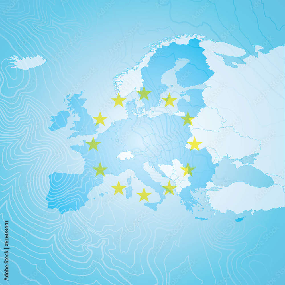 Naklejka premium Europe Map - EU Stars with EU Countries
