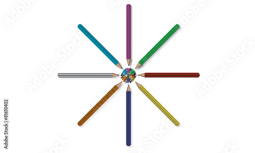 colored pencils in a circle with a squiggle of colors