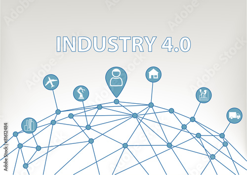 Industry 4.0 vector illustration background with world grid