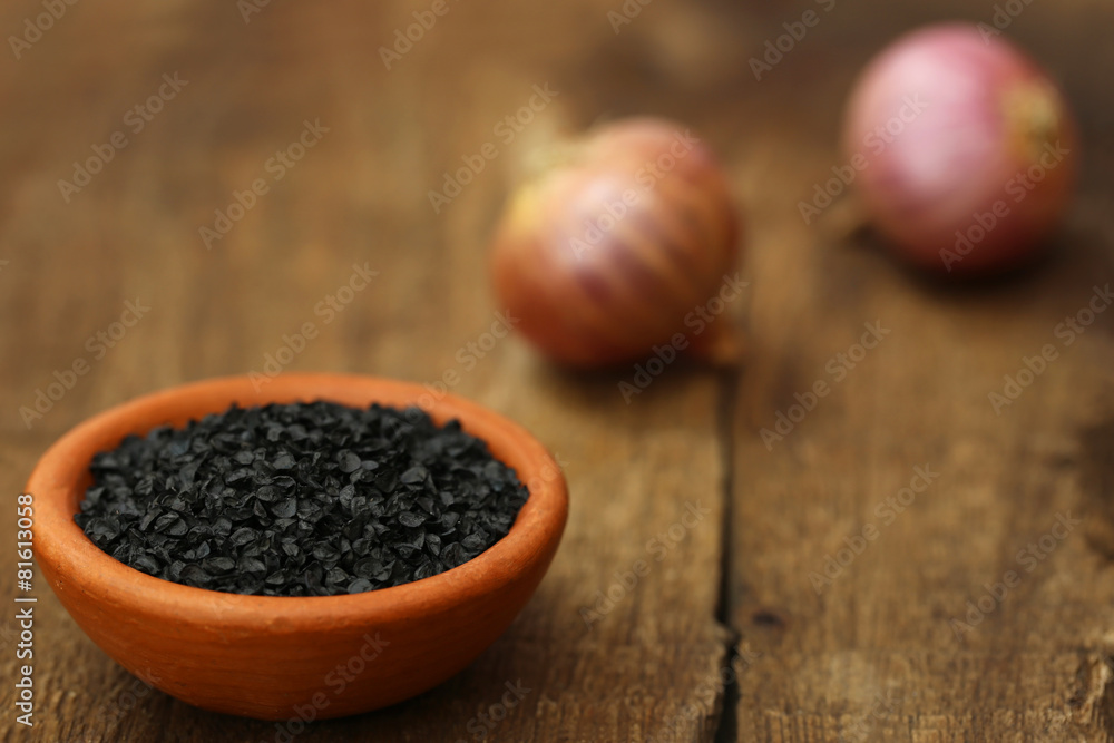 Onion seeds in a pottery Onion seeds in a pottery