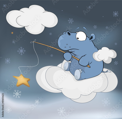 Little hippopotamus and fantastic star. Cartoon