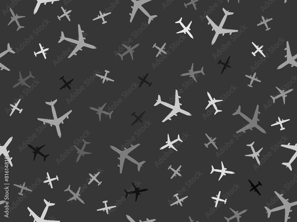 Grayscale seamless pattern with airplanes. Grayscale seamless pattern with airplanes.