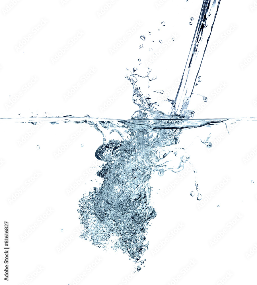 Water making bubbles upon being poured into more water. Water making bubbles upon being poured into more water.