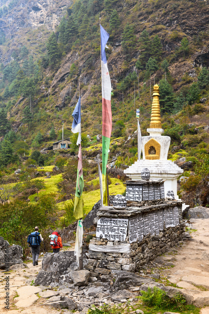 Trekking in Himalayas. Dudh Kosi valley, Nepal - obrazy, fototapety, plakaty 
