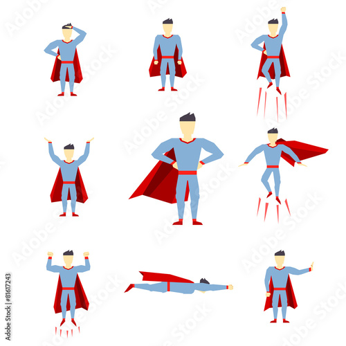 Superhero comic book style page cartoon pose collection