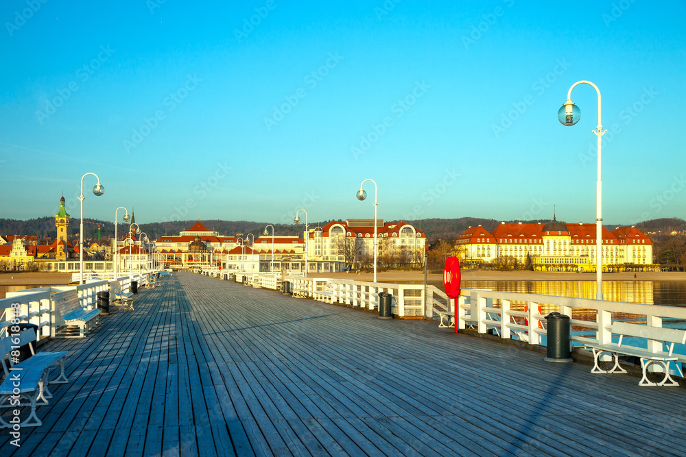 View from the pier on the architecture of Sopot, Poland.